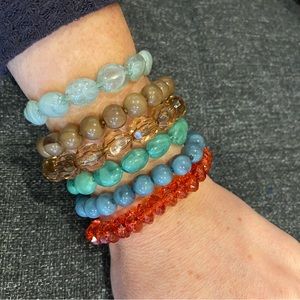 Six beaded elastic bracelets. Fun color assortment.